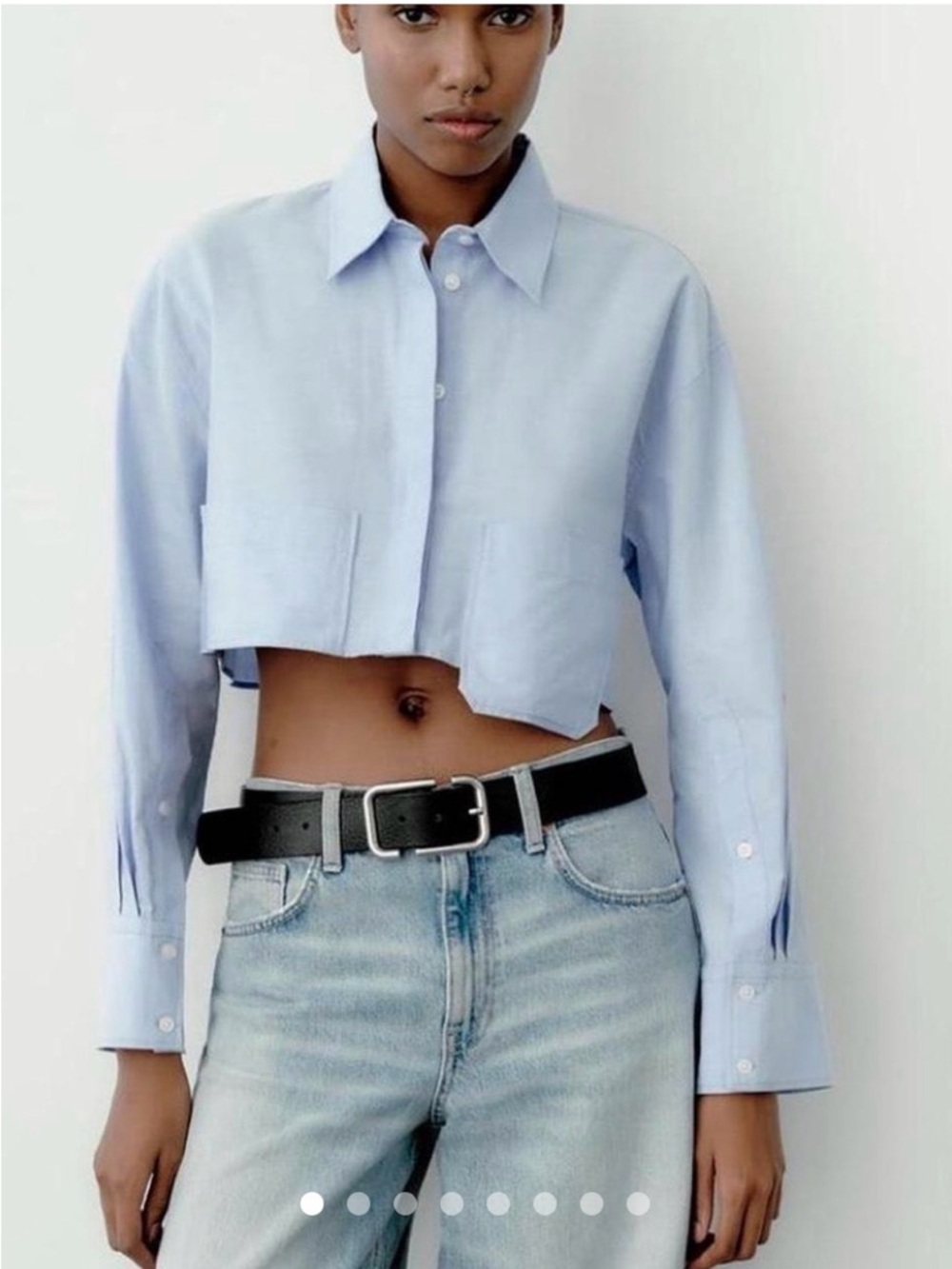 Cropped Light Blue Pinstripe Button-Up Shirt